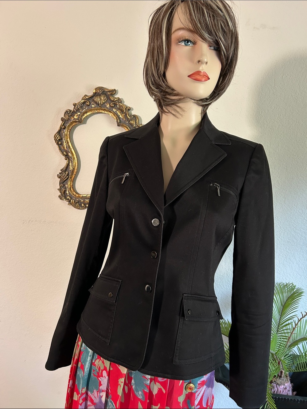 Tahari Black Tailored Women's Blazer with Zip Chest Pockets